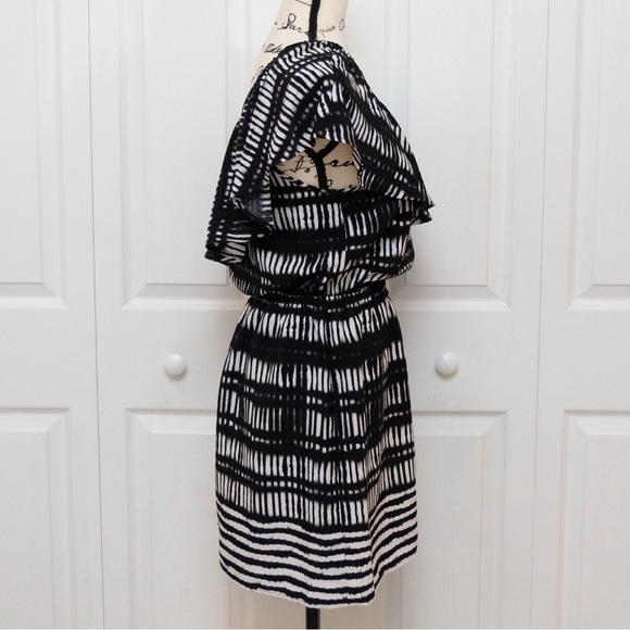 EXPRESS Ruffle One Shoulder Mini Dress Black & White Silky soft material NWOT - Picture 8 of 8